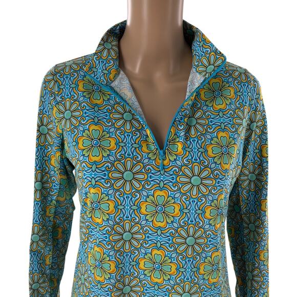 IBKUL Scarlet Turquoise Floral Print Quarter Zip Long Sleeve Top - Picture 5 of 12